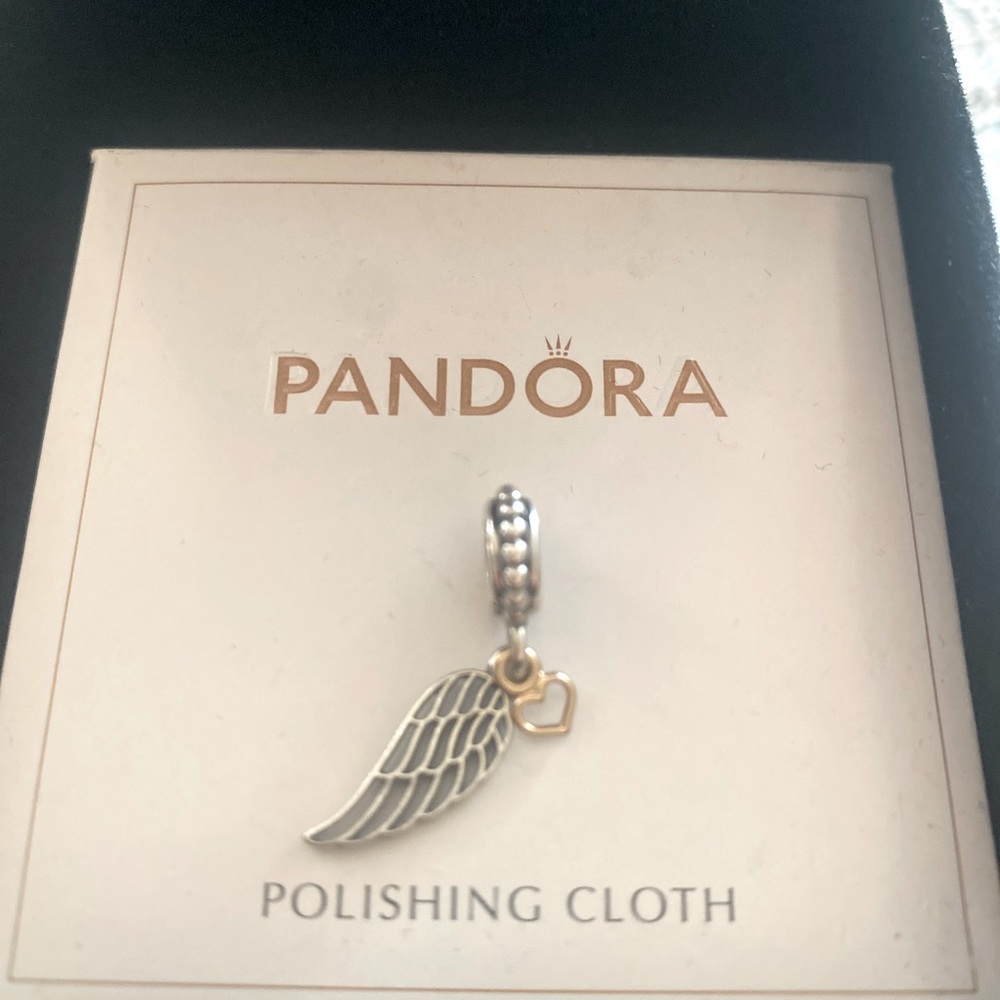 Pandora Angel Wing Sterling Silver and Heart (14k Gold) Dangle Charm